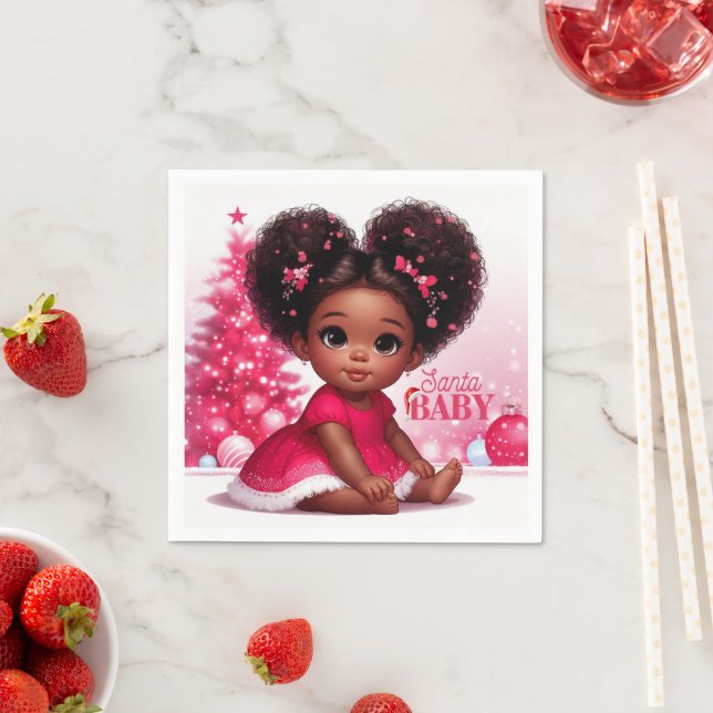 Santa Baby Afro Puff Infant Girl Christmas Napkin (Insitu)