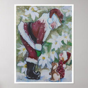 Santa, Baby and Puppy Poster