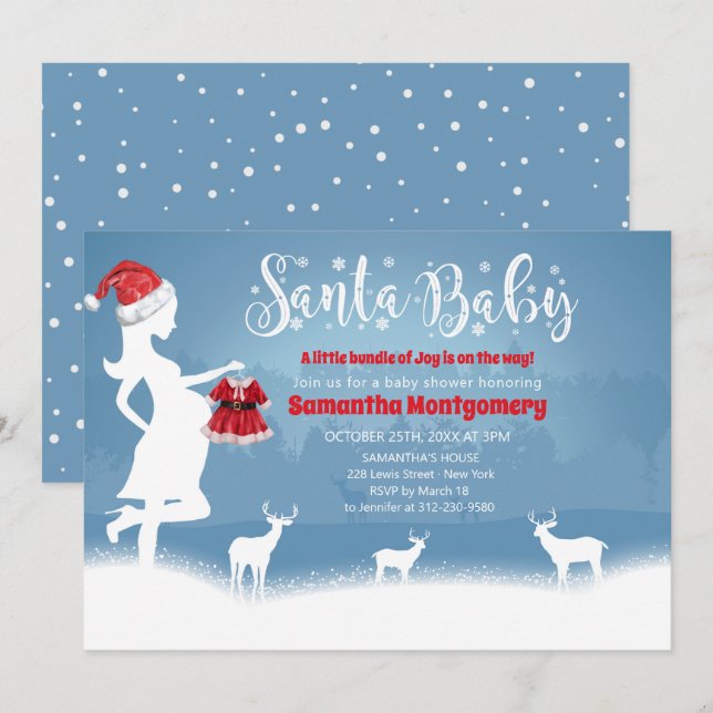 Santa Baby Blue And Red Christmas Baby Shower Invitation (Front/Back)