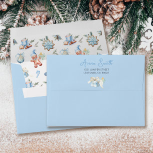 Santa Baby Blue Baby Shower Return Address Envelope