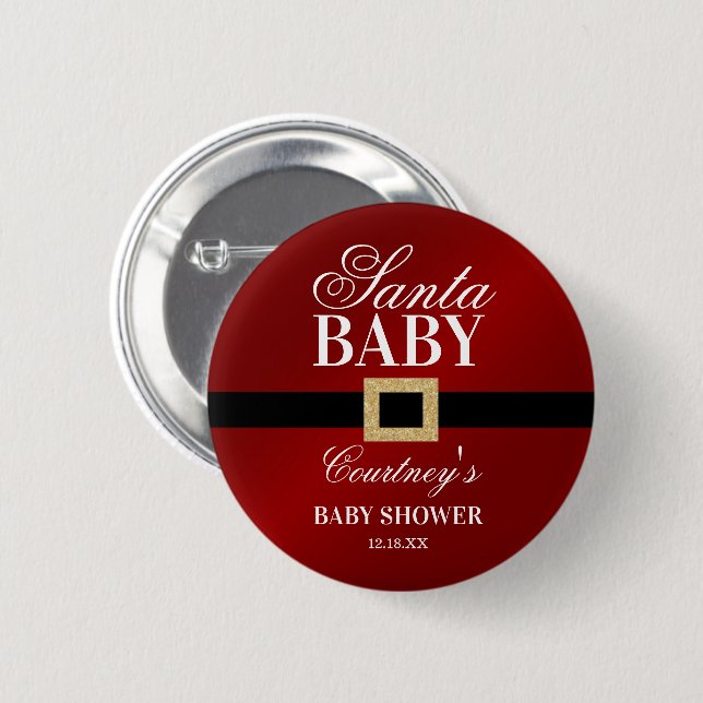 Santa Baby | Christmas Baby Shower 2 Inch Round Button (Front & Back)