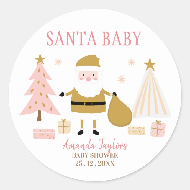 Santa Baby, Christmas Baby Shower Classic Round Sticker (Front)
