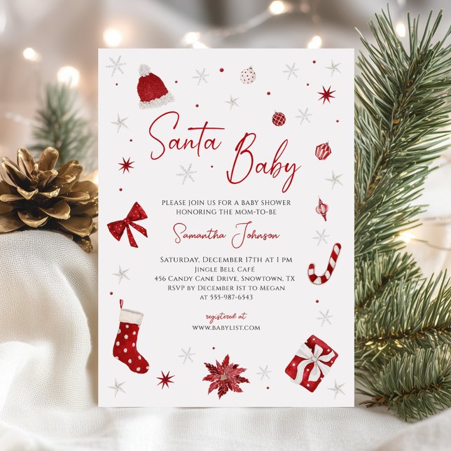 Santa Baby Christmas Baby Shower Invitation (Creator Uploaded)