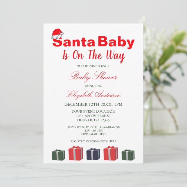 Santa Baby Christmas Baby Shower Invitation (Standing Front)