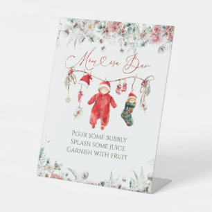 Santa Baby Christmas Baby Shower Mom-osa Bar Pedestal Sign