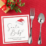 Santa Baby Christmas Baby Shower Napkin<br><div class="desc">Cute Christmas holiday season baby shower napkins with "Santa Baby" written in an elegant script with a heart swash and a watercolor illustration of a red Santa Claus hat. Personalize with the mother's name and shower date in simple modern typography.</div>