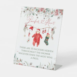 Santa Baby Christmas Baby Shower Pacifier Hunt Pedestal Sign