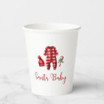 Santa Baby Christmas Baby Shower Paper Cups<br><div class="desc">Santa Baby Christmas themed baby shower with baby clothes and black buffalo plaid.</div>