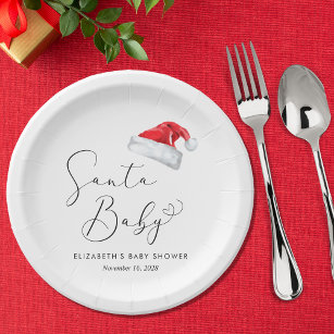 Santa Baby Christmas Baby Shower Paper Plate