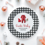 Santa Baby Christmas Baby Shower Paper Plate<br><div class="desc">Santa Baby Christmas themed baby shower with baby clothes and black buffalo plaid.</div>