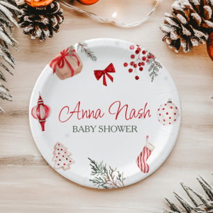 Santa Baby Christmas Baby Shower Paper Plate