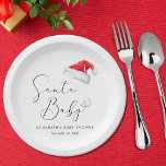 Santa Baby Christmas Baby Shower Paper Plate<br><div class="desc">Cute Christmas holiday season baby shower paper plates with "Santa Baby" in an elegant script with a heart swash and a watercolor illustration of a red Santa Claus hat. Personalize with the mother's name and shower date in simple modern typography.</div>