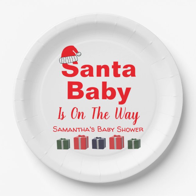 Santa Baby Christmas Baby Shower Paper Plate (Front)