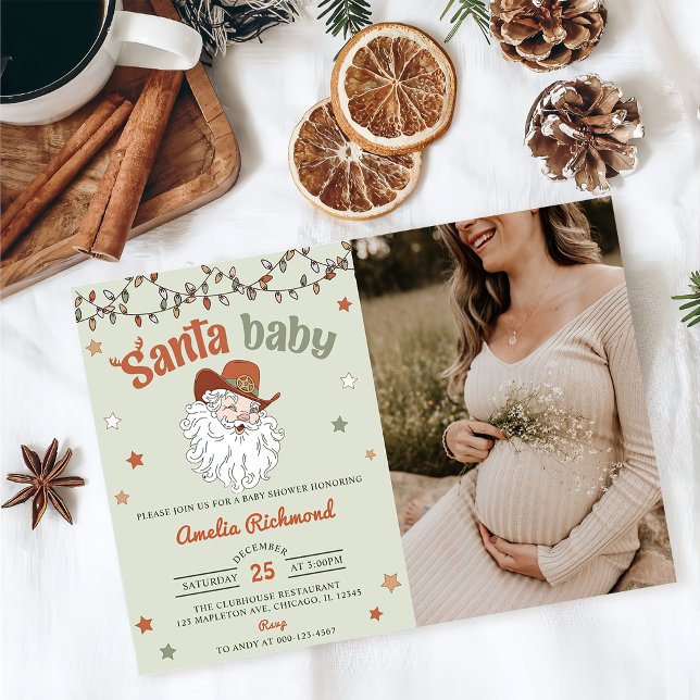  Santa Baby Christmas Baby Shower Party Photo Invitation (Creator Uploaded)
