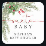 Santa Baby Christmas Baby Shower  Square Sticker<br><div class="desc">*** Please enter H073 in the store search to find all matching items *** Or visit our Santa Baby Christmas Baby Shower Collection. *** This high-quality design is easy to customize to match your wedding colours, styles and theme. For further customization, please click the "Edit using Design Tool" link and...</div>