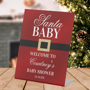 Santa Baby Christmas Baby Shower Welcome Pedestal Sign