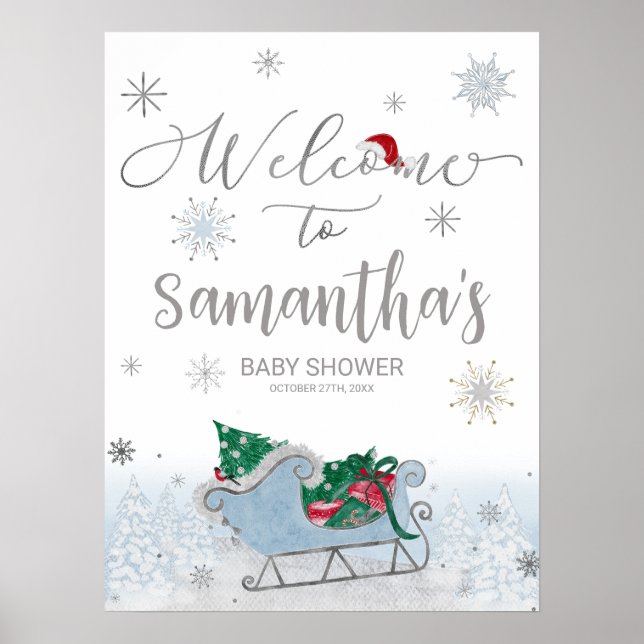 Santa Baby Christmas Baby Shower Welcome Sign (Front)