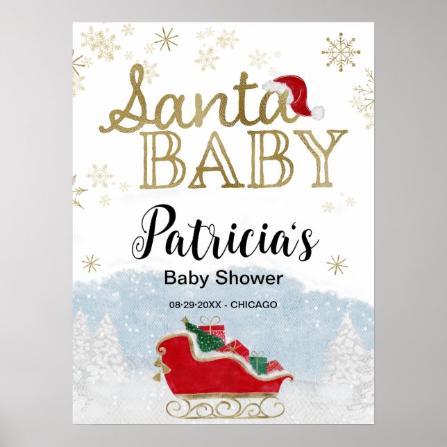 Santa Baby Christmas Baby Shower Welcome Sign (Front)