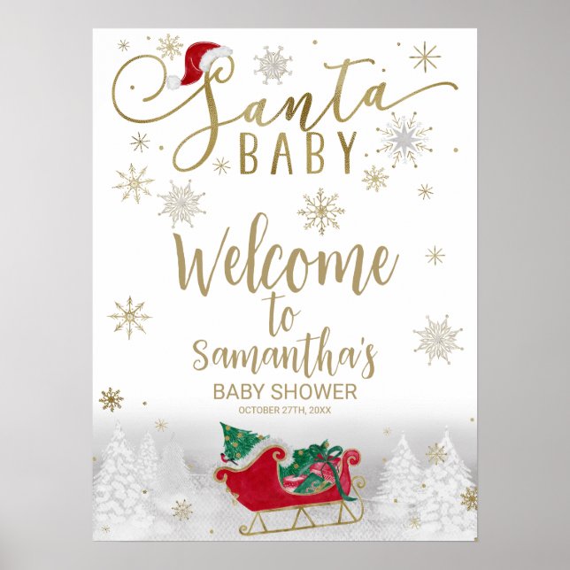Santa Baby Christmas Baby Shower Welcome Sign (Front)