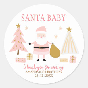 Santa Baby, Christmas Birthday Party Favor  Classic Round Sticker
