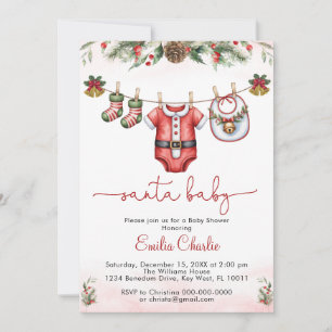  santa baby christmas  Clothesline baby shower Invitation