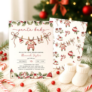 Santa Baby Christmas Clothesline Baby Shower Invitation