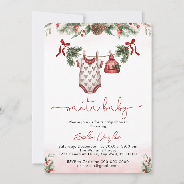  Santa baby christmas  Clothesline baby shower Invitation (Front)