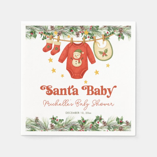 Santa Baby Christmas Clothesline Baby Shower Napkin (Front)