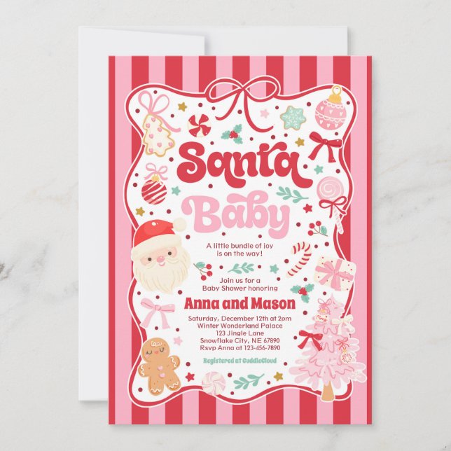 Santa Baby Christmas Coquette Bow Baby Shower Invitation (Front)