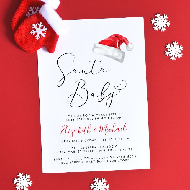 Santa Baby Christmas Couples Baby Sprinkle Invitation (Celebrate your little Santa Baby's upcoming arrival with a holiday season couple's baby sprinkle)