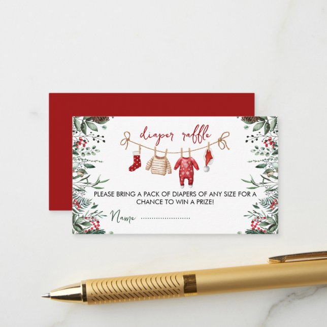 Santa Baby Christmas Diaper Raffle Baby Shower Enclosure Card (Front/Back In Situ)