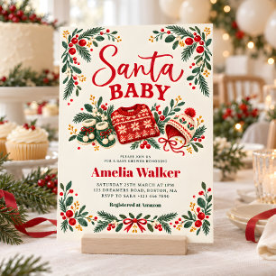 Santa Baby Christmas Folk Baby Shower Invitation