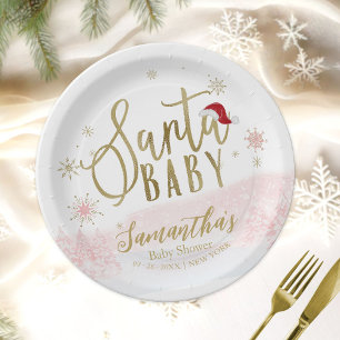 Santa Baby Christmas Girl Baby Shower Paper Plate