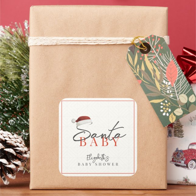 Santa Baby Christmas Holiday Minimal Baby Shower Square Sticker (Holiday)