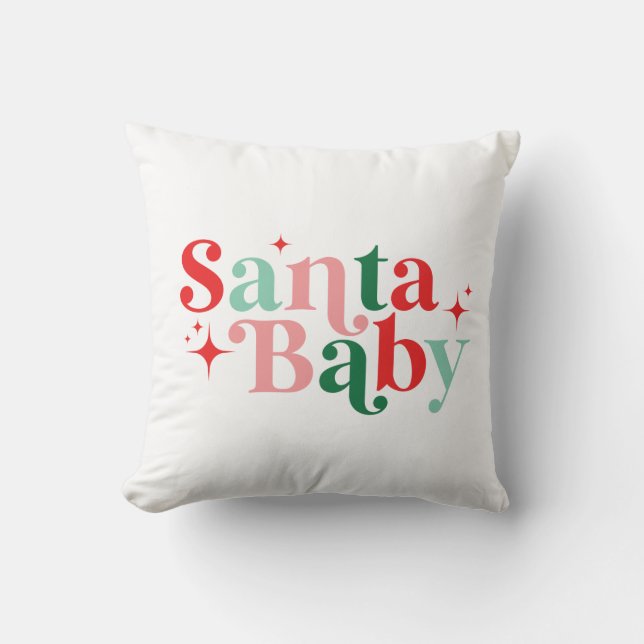 Santa Baby Christmas Modern Colourful Font Throw Pillow (Front)