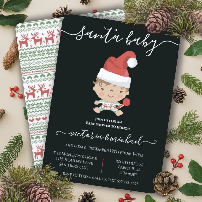 Santa Baby Christmas sweater Baby Shower Invitation (Creator Uploaded)