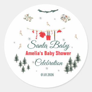 Santa Baby Christmas Theme Baby Shower Classic Round Sticker