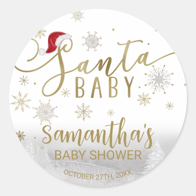 Santa Baby Christmas Winter Baby Shower Classic Round Sticker (Front)