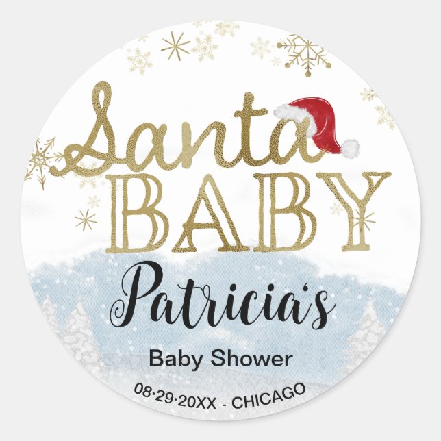 Santa Baby Christmas Winter Baby Shower Classic Round Sticker (Front)