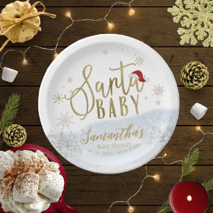 Santa Baby Christmas Winter Baby Shower Paper Plate