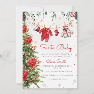 Santa Baby Christmas Winter Clothes Baby Shower Invitation