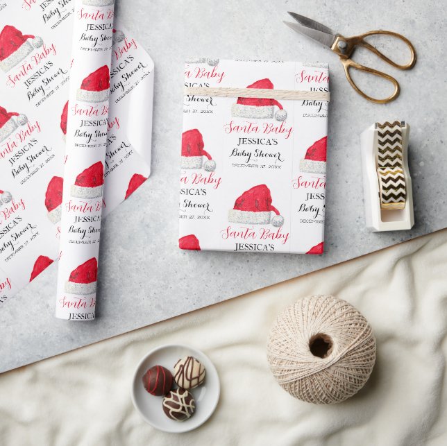 Santa Baby Christmas Winter Red Baby Shower  Wrapping Paper (Crafts)