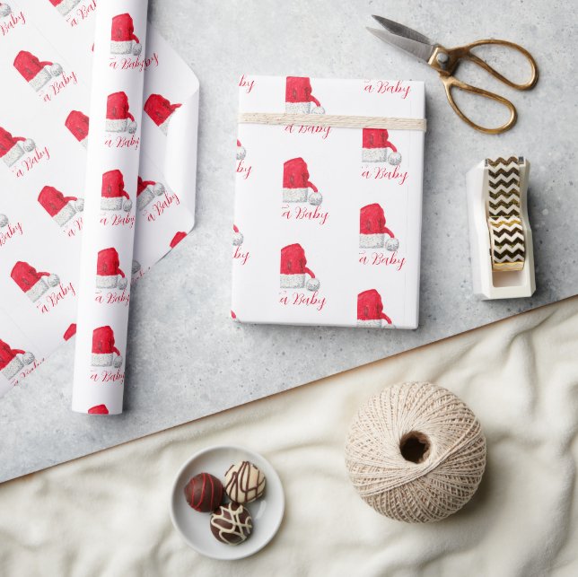 Santa Baby Christmas Winter Red Baby Shower  Wrapping Paper (Crafts)