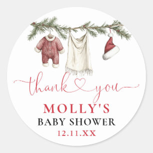 Santa Baby Clothesline Winter Baby Shower Favor Classic Round Sticker