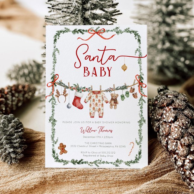 Santa Baby Clothesline Winter Baby Shower Invitation (Creator Uploaded)