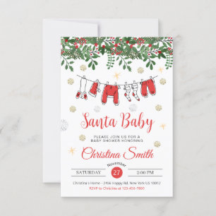 Santa Baby Cute Gold Snowflakes Winter baby Shower Invitation