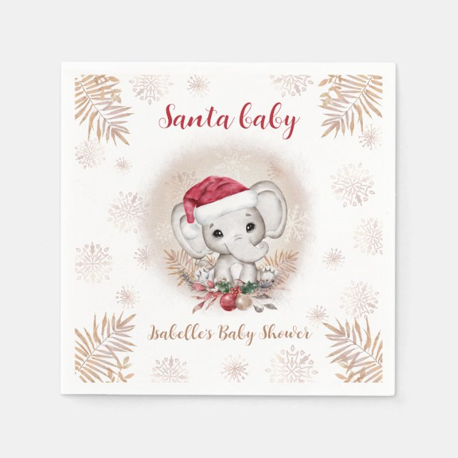 Santa Baby Elephant Christmas Baby Shower Napkins (Front)