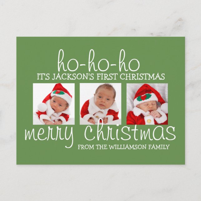 Santa Baby First Christmas Three Photo Postcard (Front)