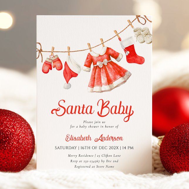 Santa Baby Girl Baby Shower Invitation (Creator Uploaded)
