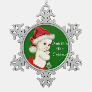 Santa Baby Girls 1st Christmas Snowflake Pewter Christmas Ornament